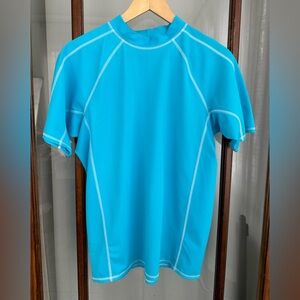 Lands End rash Guard Swim Shirt Youth XL 18-20 Husky Blue Surf Short Sleeve